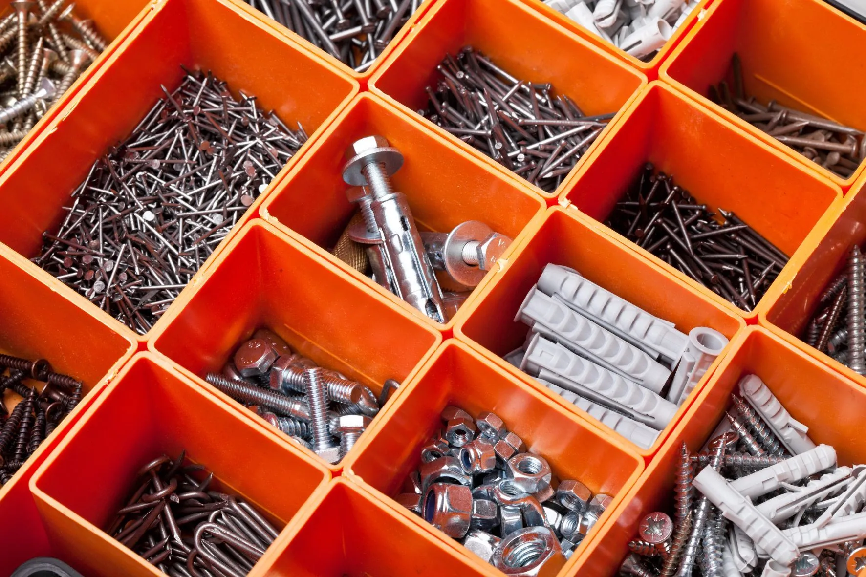 Organized screws in tool box