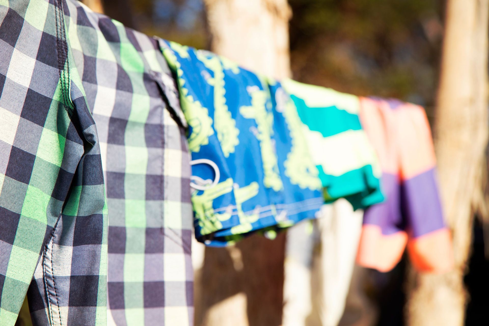 Swim trunks drying on line