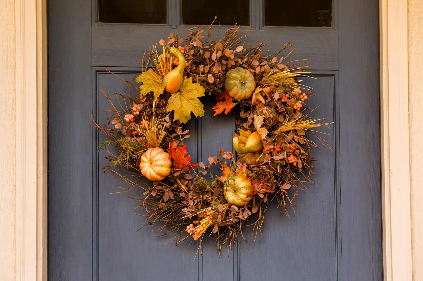 autumn wreath on florida front door.