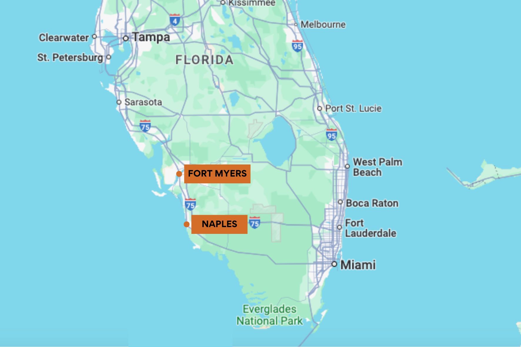 Map showing Fort Myers and Naples