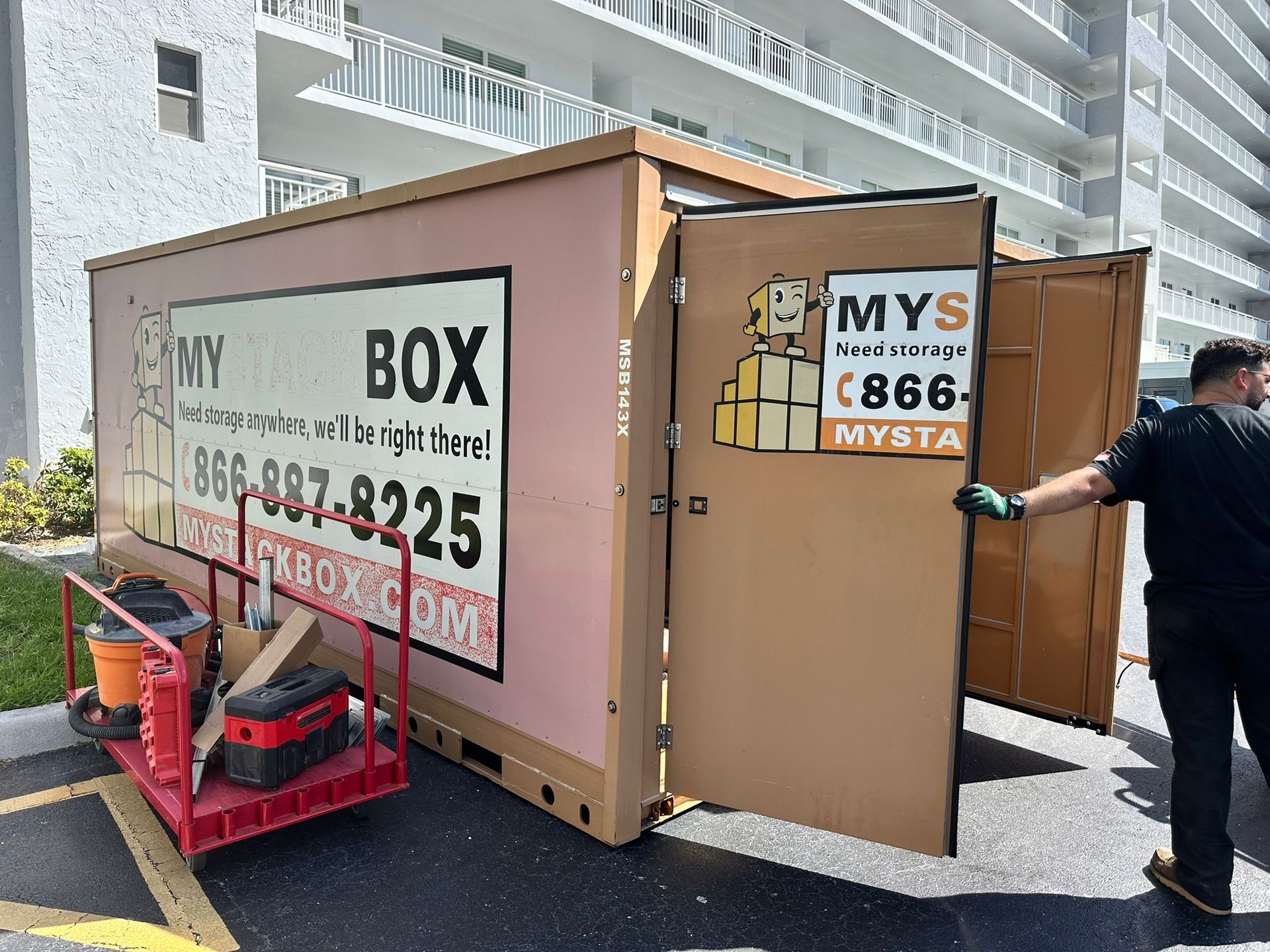 My Stack Box portable storage pod used for storing tools at jobsite