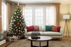 Organized festive living room