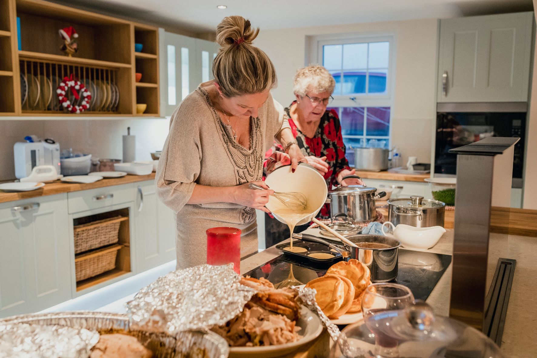 Family making christmas dinner