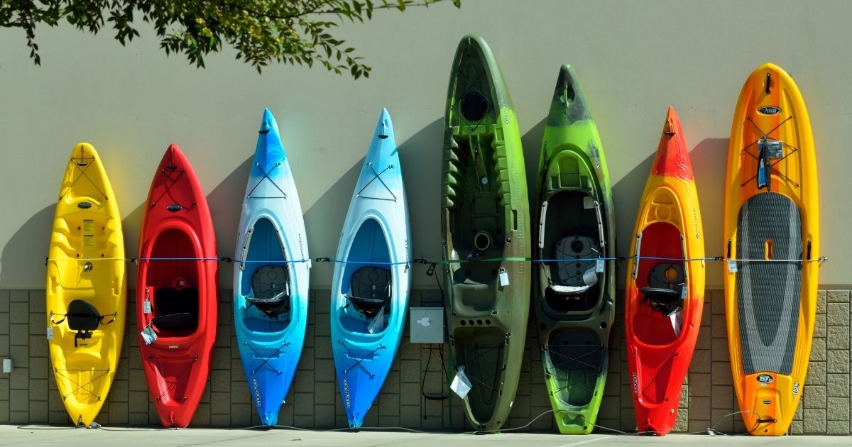 Kayaks stored along a wall in florida