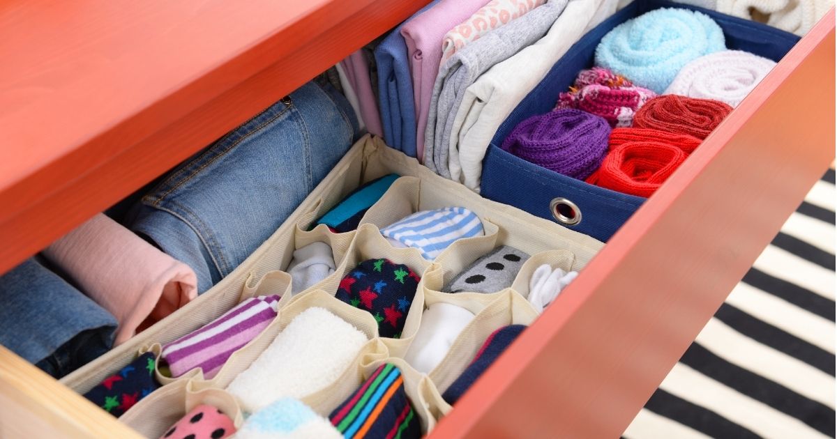 Clothes organized in a drawer