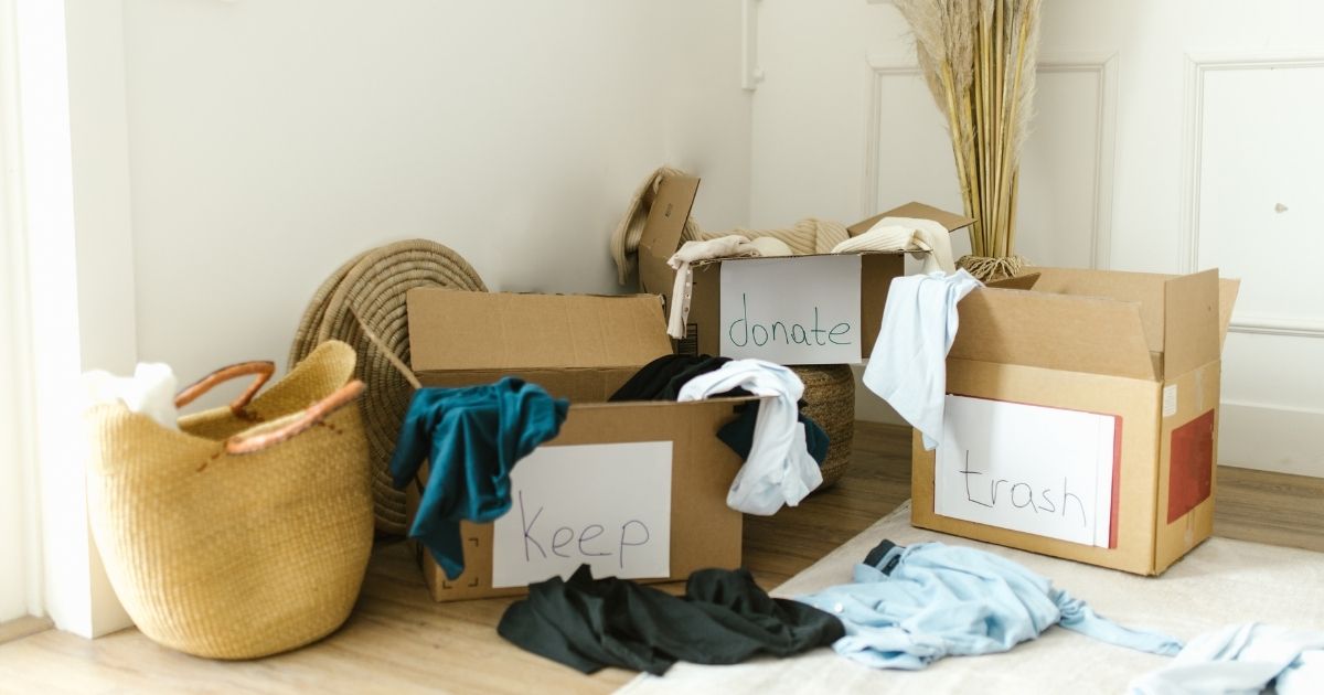 Boxes filled with clothes to donate